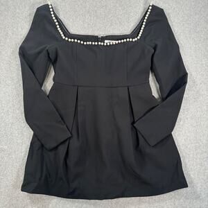 Sophisticated Black Mini Dress with Pearl Details